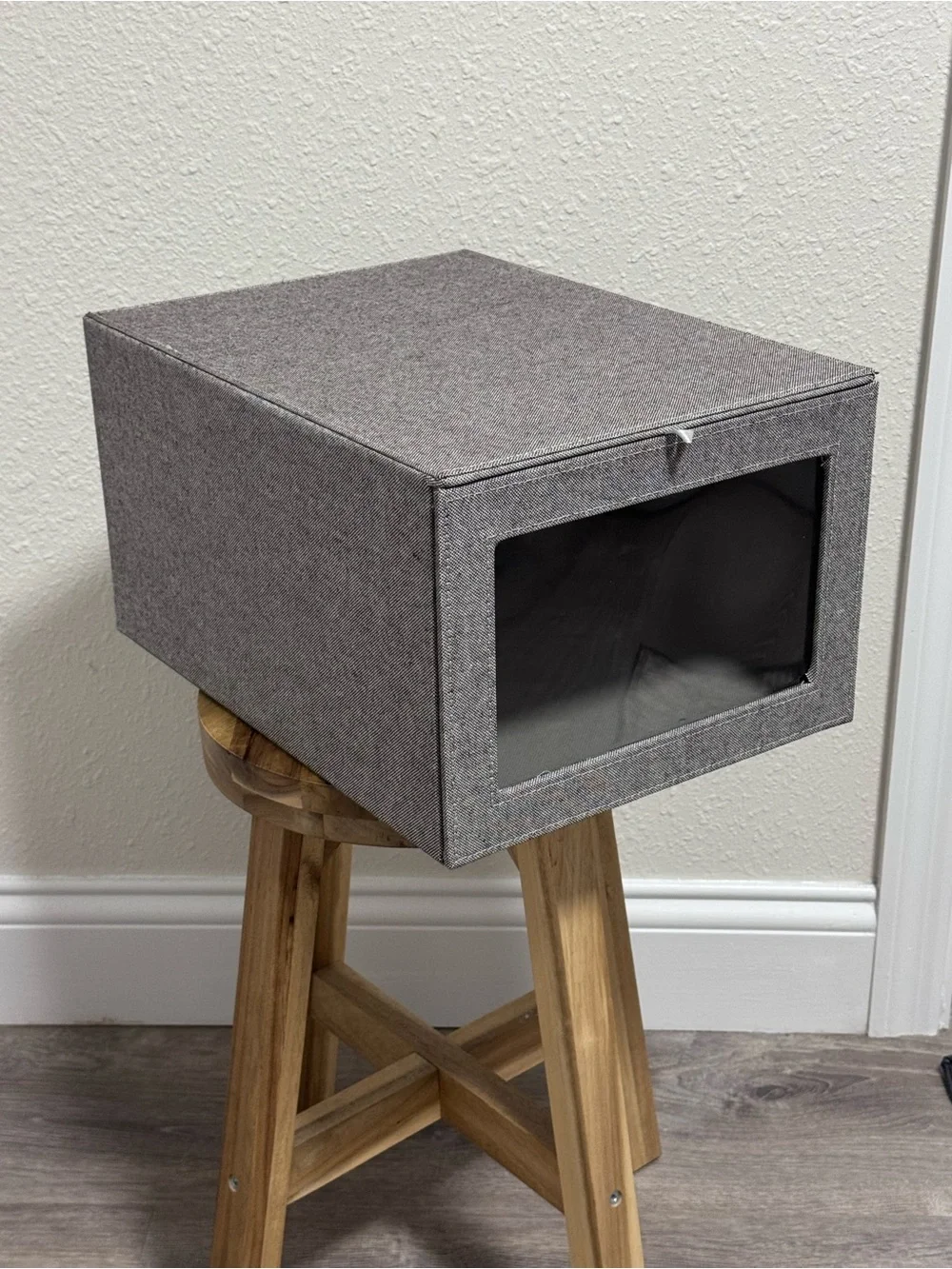 The Container Store Cambridge Drop-Front Shirt Box Grey Linen Like New